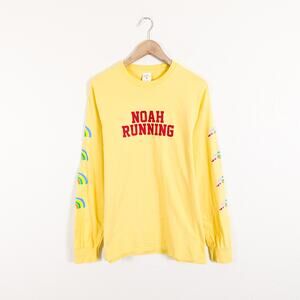 NOAH Men's Long Sleeve T-Shirt Running Club Print In Yellow cotton Medium